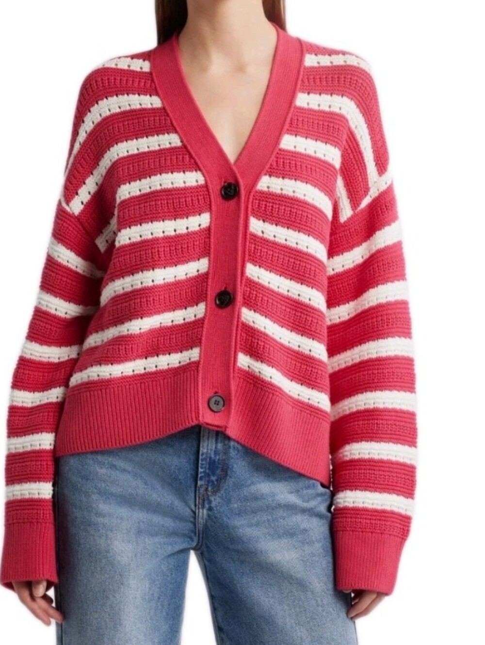 Rails Geneva Pink Stripe Cotton Cardigan Msrp $248